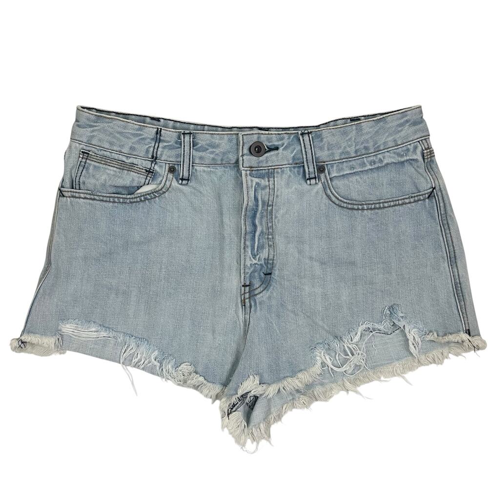 Free People Distressed Button Fly Light Wash Cut Off Denim Jean Shorts Size 29
